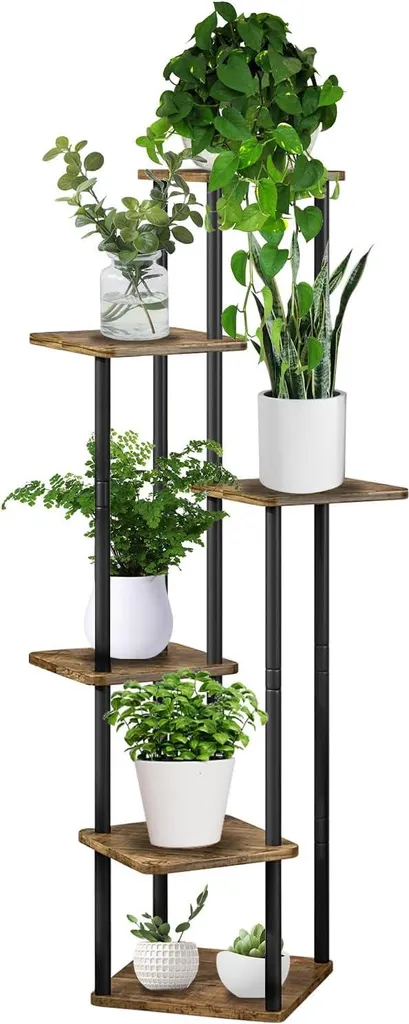 Étagère à fleurs robuste 6 tablettes, support métal noir gain de place - 2