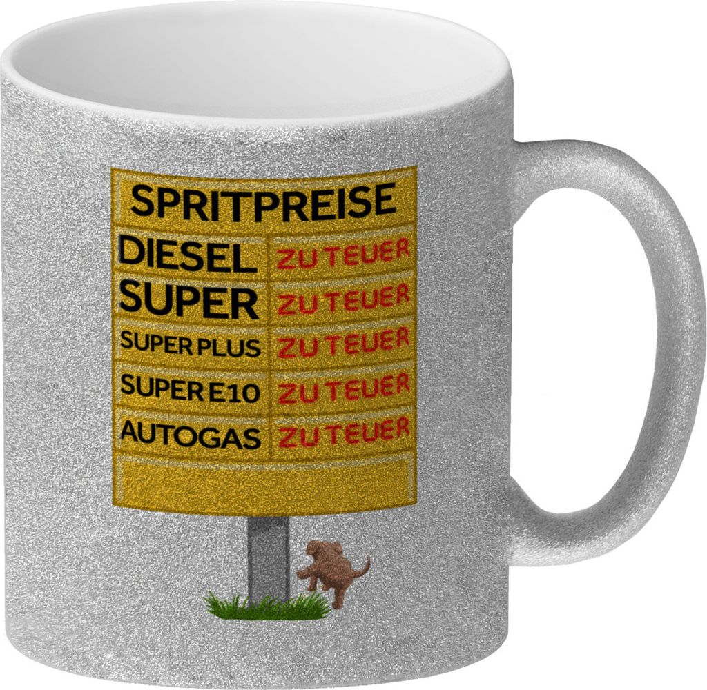 Spritpreise Anzeigetafel Glitzer-Kaffeebecher für Autofahrer