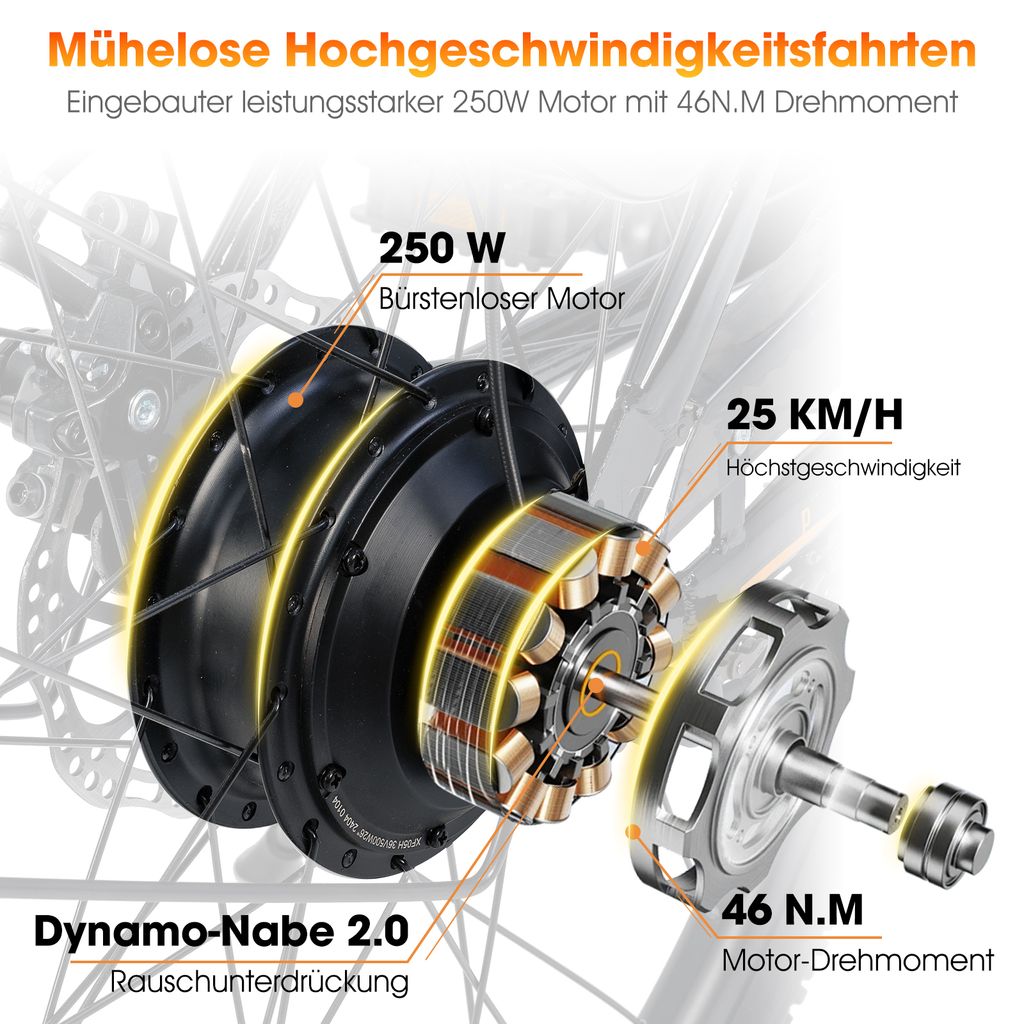 Hiland 26 Zoll Elektrofahrrad für Männer Frauen, 7.8Ah 36V Produktbild 5