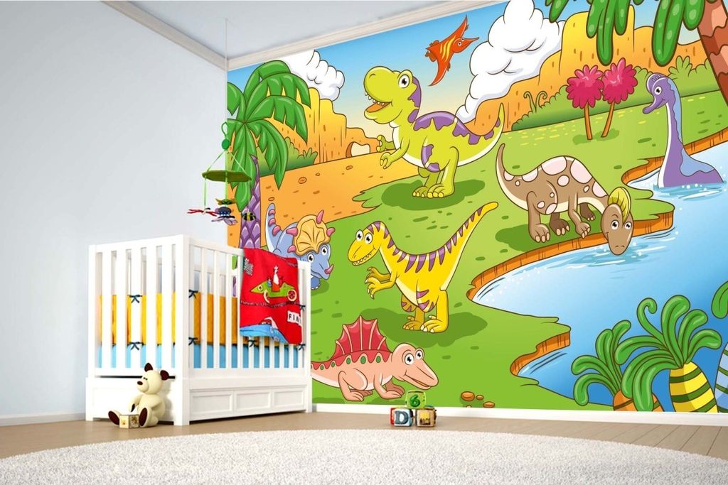Vlies Fototapete NIEDLICHE DINOSAURIER 375 x 250 cm (inkl. Kleister) - Vlies Tapete, Wandtapete, Wandbilder - Tapete für Wohnzimmer Schlafzimmer, ...