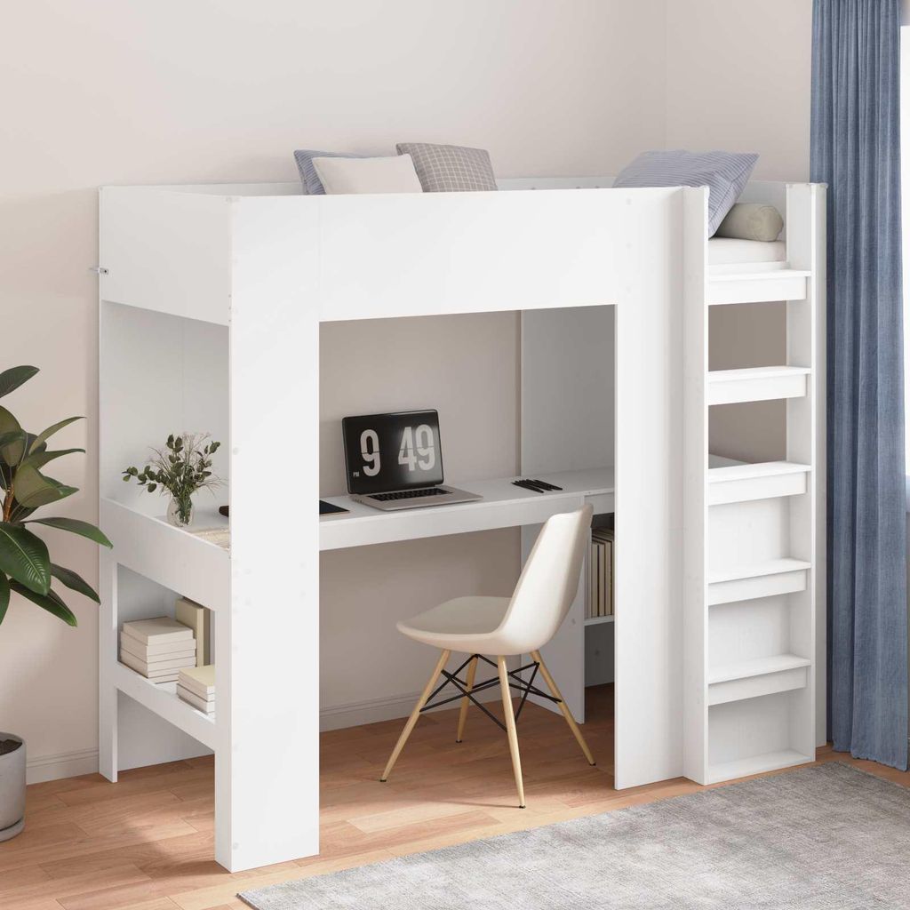 Eleganter Etagenbettgestell - HOMMIE - Hochbet - mit Schreibtisch Weiß 80 x 200 cm GermanyMöbel 91131 - Klassische Betten