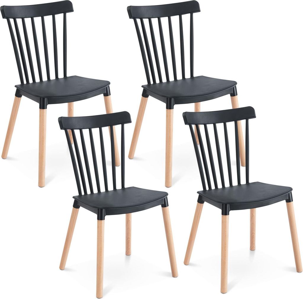 Esszimmerstuhl RAVI im 4er Set, Schwarz - Moderne Küchenstühle aus Polypropylen, Stühle Esszimmer mit stabilen Beinen aus Buchenholz, Esszimmerm...