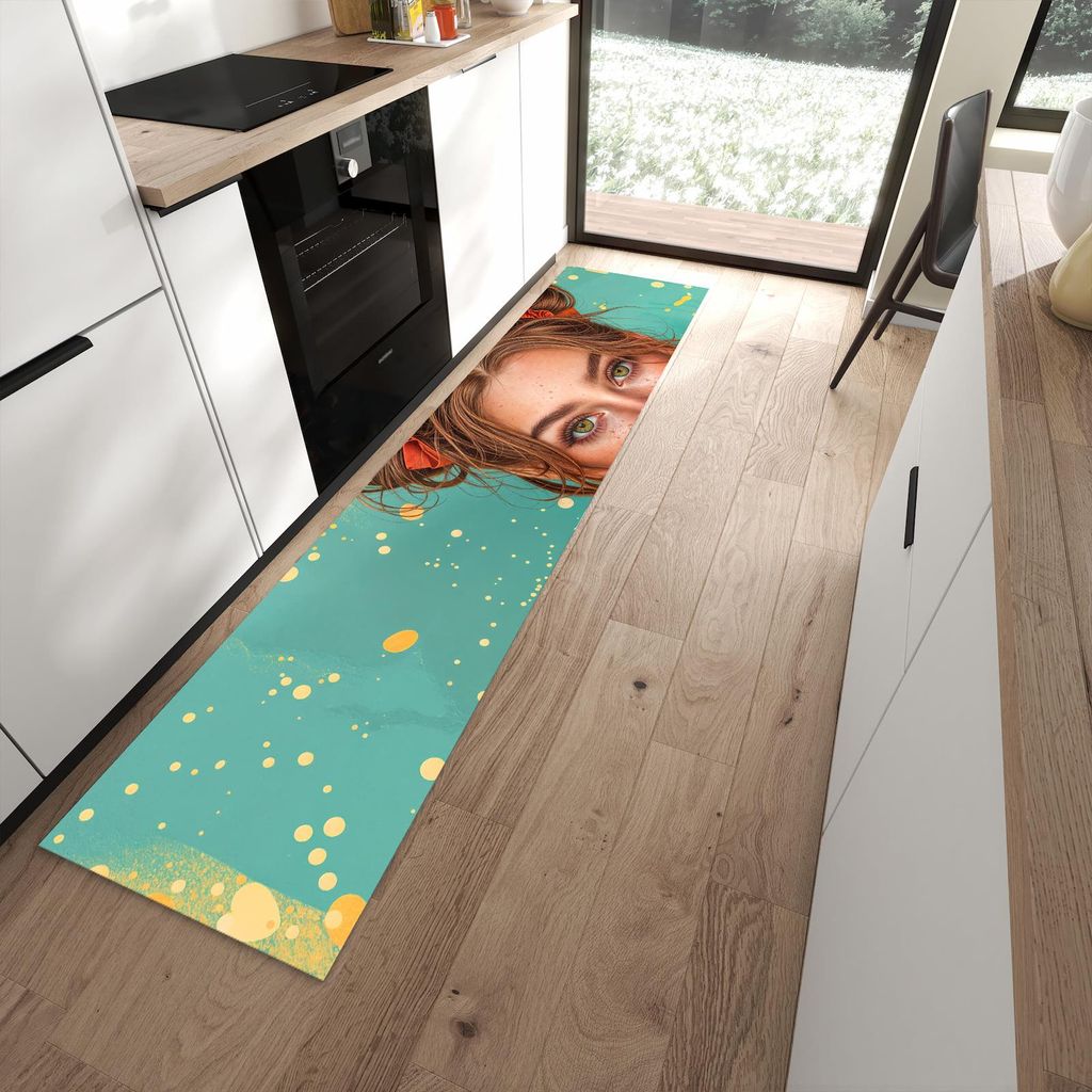 Küchenteppich 60x270cm rutschfest & abwischbar PVC Läufer - Frau Mit Lollipop