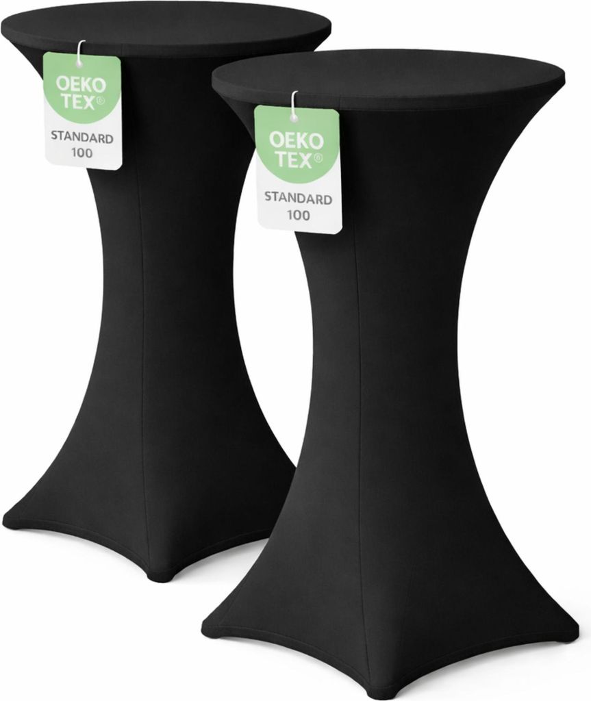 Stehtischhusse für Bistrotisch mit 4 Fußlaschen elastisch Stretch Ø 60-65x110-120 cm Schwarz (2 Stück)