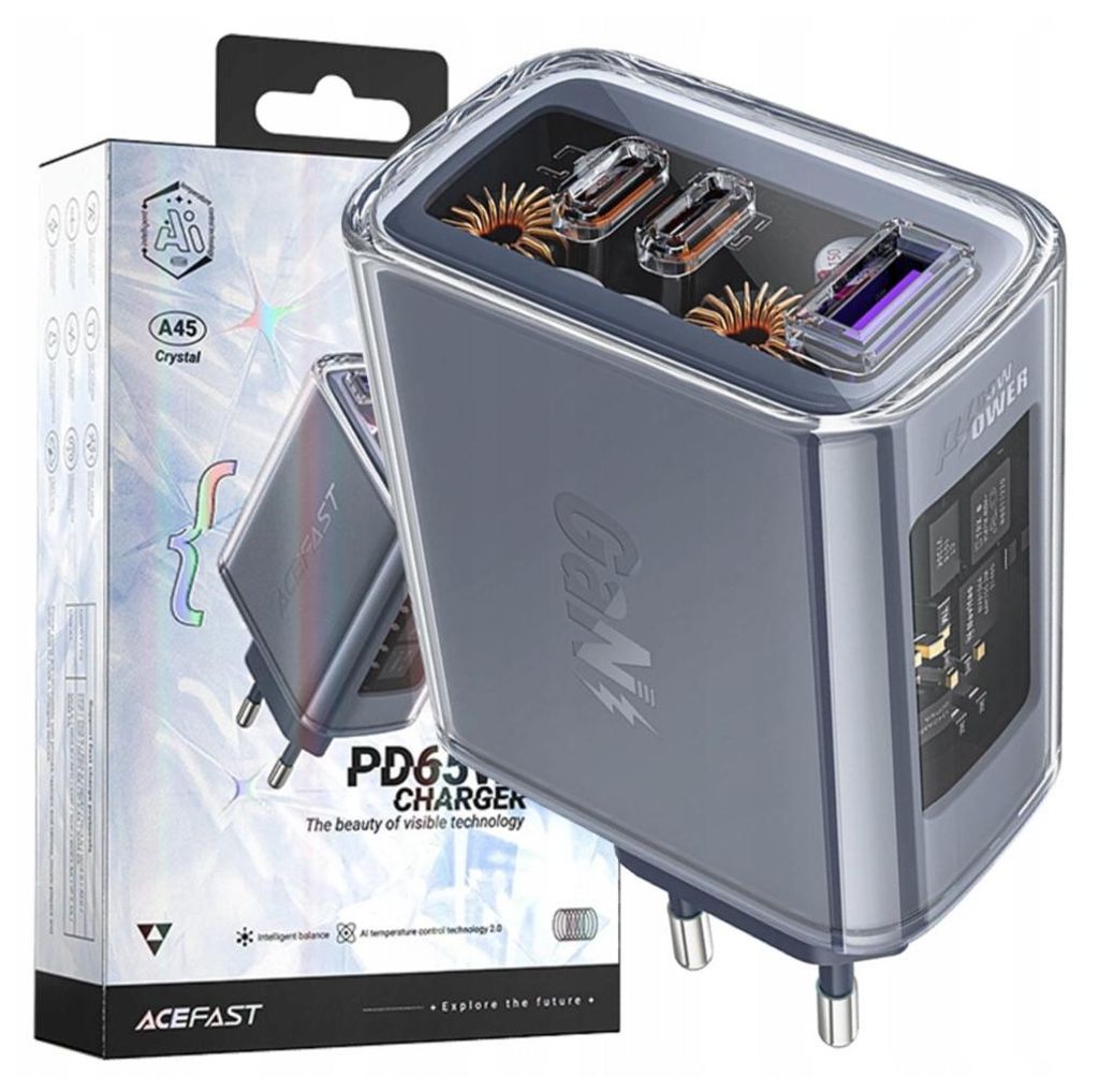 Acefast Sneloplader voor het stopcontact, 65W, 3 poorten Productafbeelding 