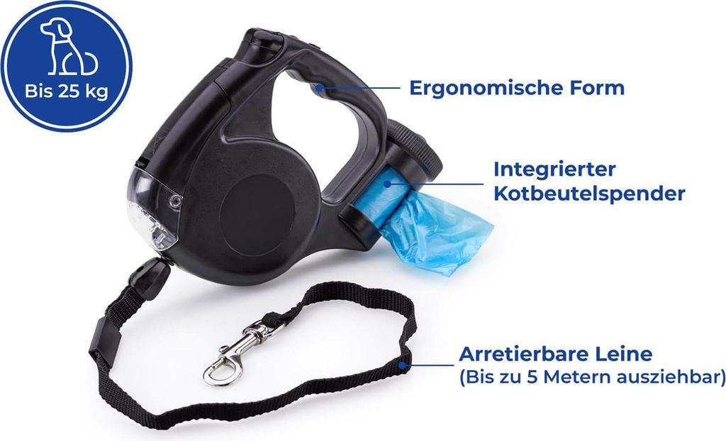 WENKO Hundeleine mit LED Licht Kotbeutelspender Produktbild 7