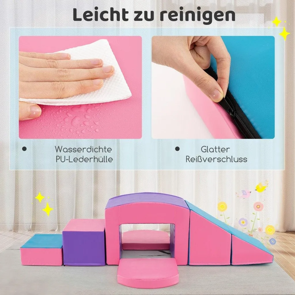Parcours de motricité en mousse 6 modules pour bébé, rose et violet doux