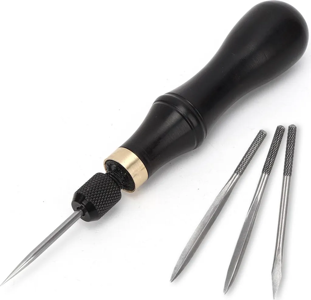Kit de Couture pour Cuir et Toile, Alène 4 en 1 avec Manche en Bois Noble