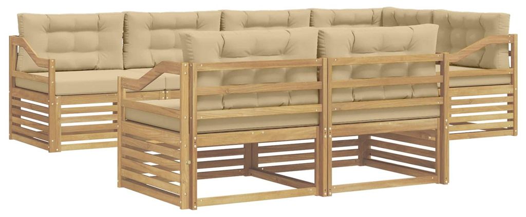 vidaXL Outdoor-Sofagarnitur mit Kissen 7 pcs Weiß und Beige Polyester