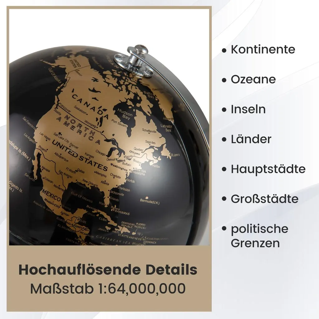 Mappemonde décorative noire en métal 20 cm - Objet design de bureau
