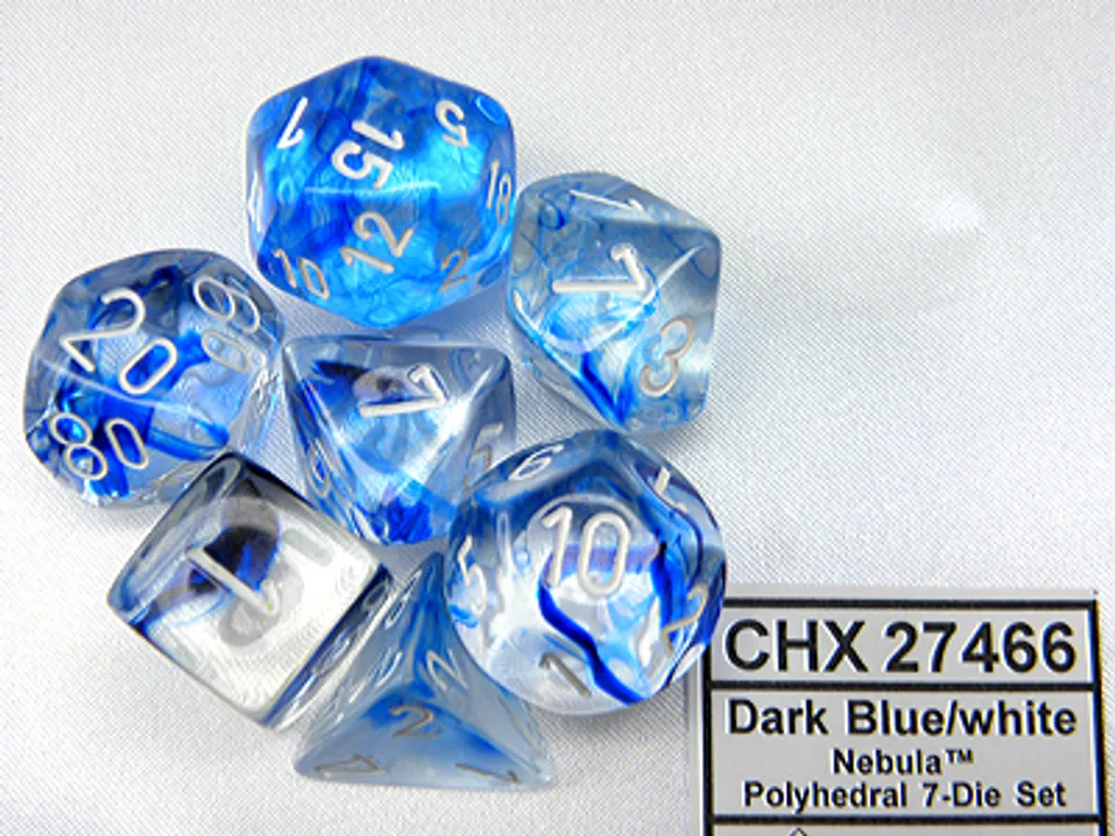 Dés de Jeu Chessex Nebula Bleu et Blanc lisibles et équilibrés JDR