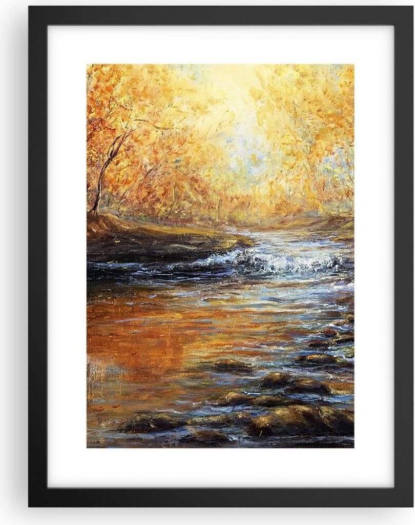 Gerahmtes Poster - Schwarzer Rahmen - Bach Park Baum - 30x40 cm - Wand Bild - Wanddeko - Wandbilder - Kunstposter - Wandposter - Bilderrahmen - Bil...