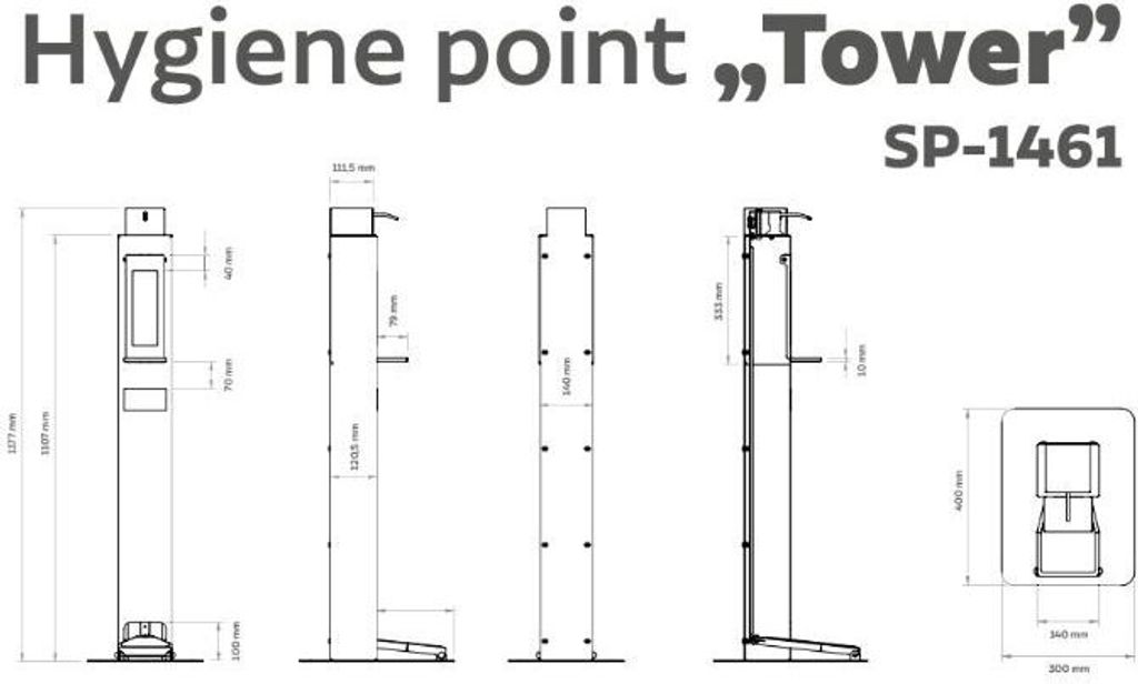 Indoor Desinfektionssäule für jegliche 1L-Mittel mit Fusspedal und Auffangschale erhältlich in allen RAL-Farben