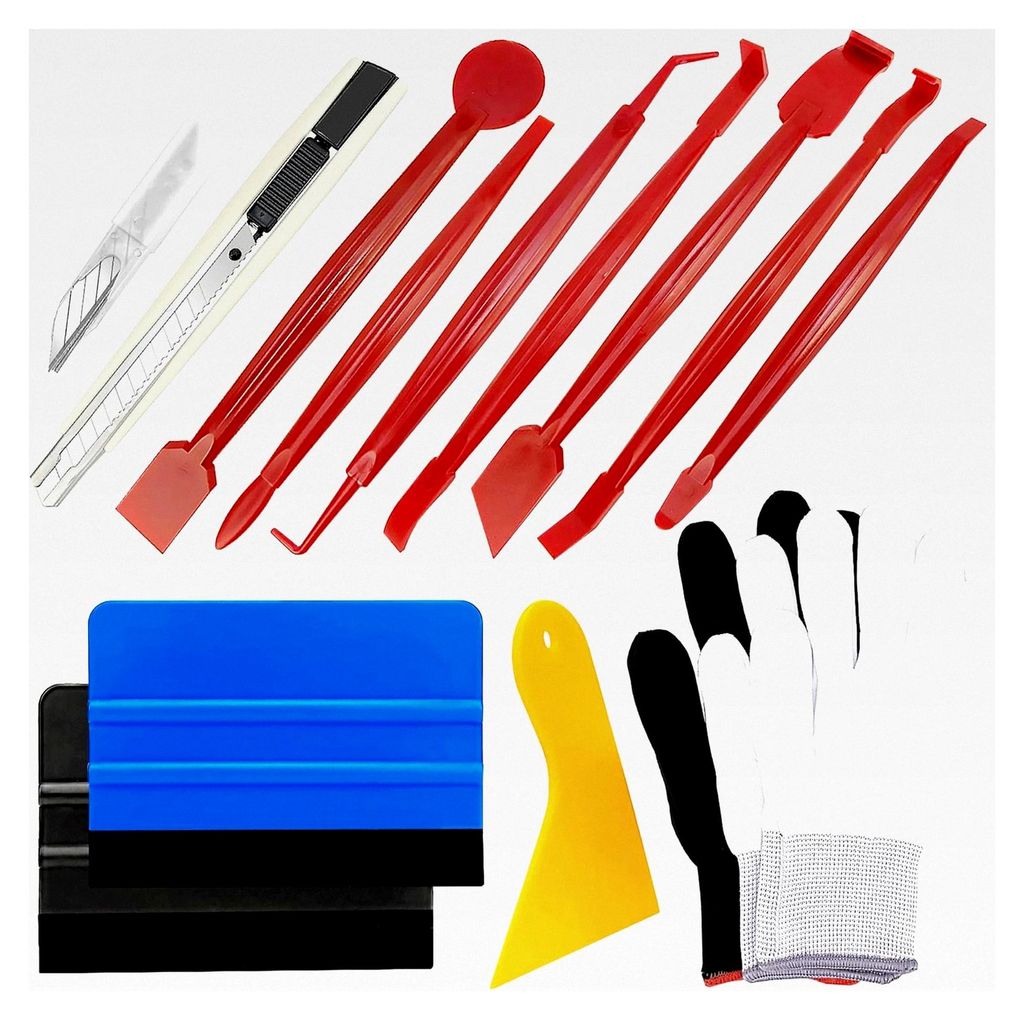 Kfz-Fenstertönungs-Set, Vinyl-Werkzeuge für Autolackschutzfolie, Vinylfolie, Aufkleber, inklusive Arbeitshandschuhe, 10 cm Filzkantenabzieher, 7-...