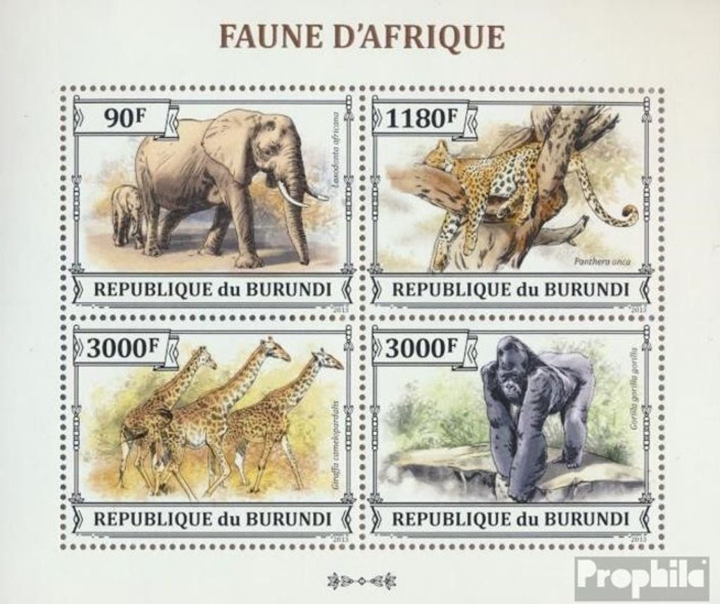 Briefmarken Burundi 2013 Mi 3208-3211 Kleinbogen (kompl. Ausgabe) postfrisch Afrikanische Fauna