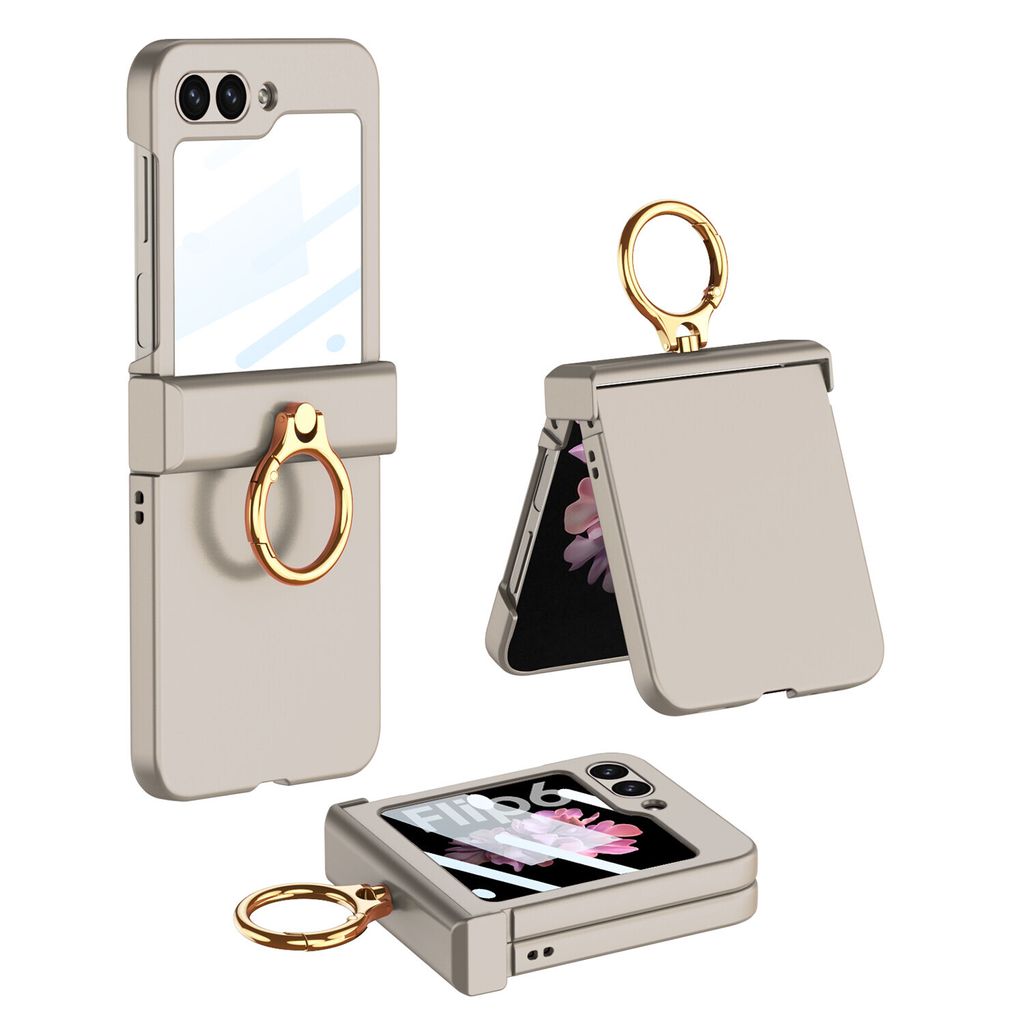 Hülle für Samsung Galaxy Z Flip 6 / Z Flip 7 FE Hart PC Schutzhülle Eingebauter Displayschutz mit Scharnierschutz und Ringständer Grau