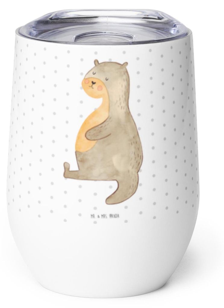Mr. & Mrs. Panda thermosbecher Otter Bauch - Weiß - Geschenk, glühweinbecher, Zufrieden, Thermobecher, Sportmuffel, Isolierbecher, Satt, dick, Th...
