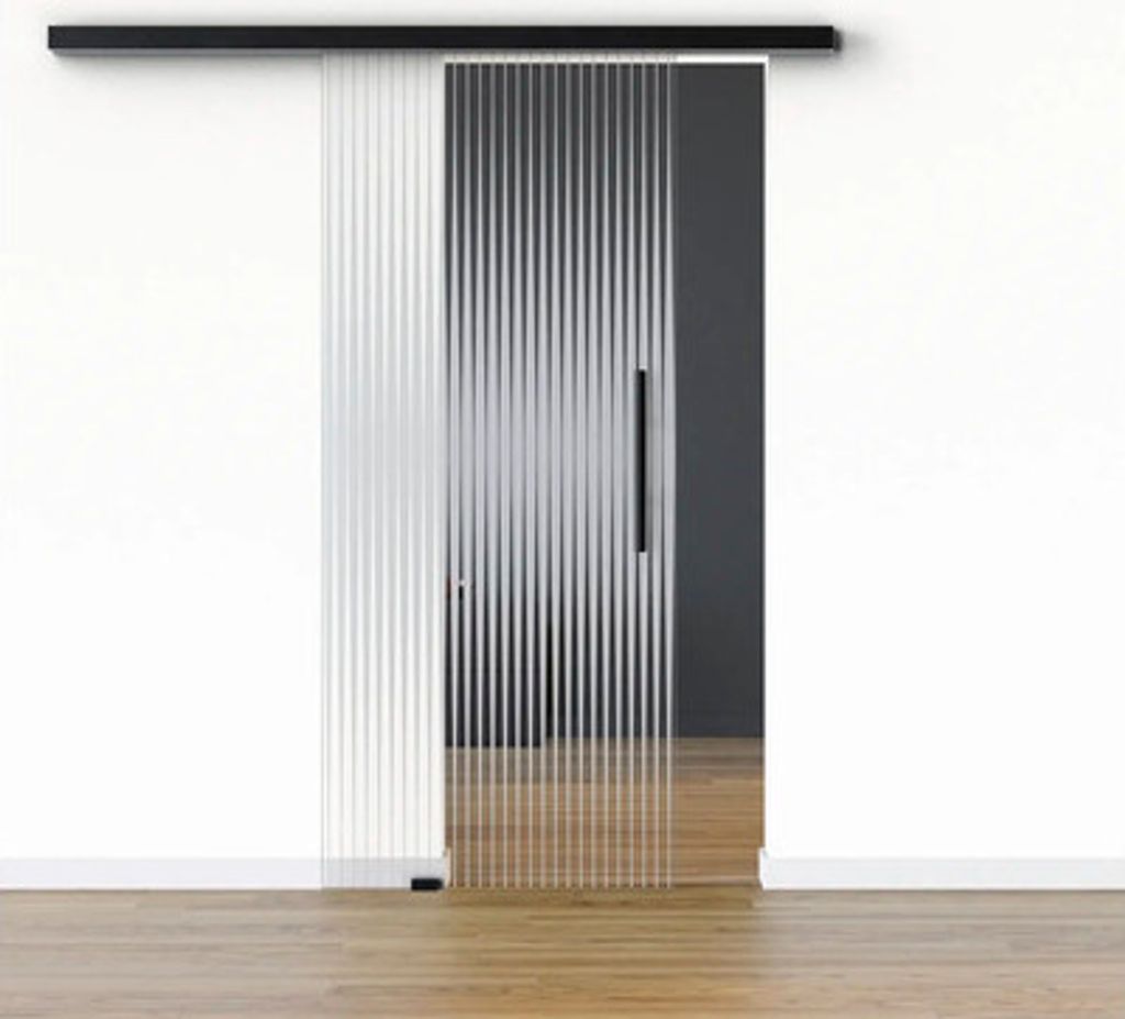 Pertura Glasschiebetür Komplettset Glera Ripple 01 775x2175 mm Links inkl.Beschlag Selir Aluminium schwarz,Stangengriff