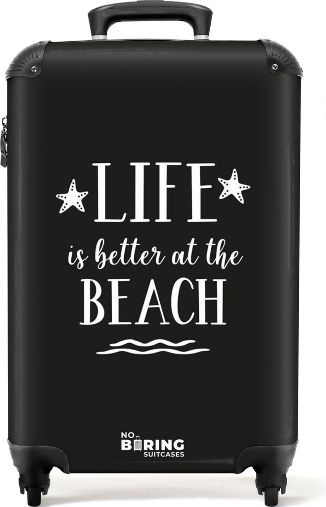 NoBoringSuitcases.com Koffer Handgepäck Trolley Rollkoffer Kleine Reisekoffer mit 4 Rollen - Zitate - Strand - Urlaub - Sterne - Schwarz und wei...
