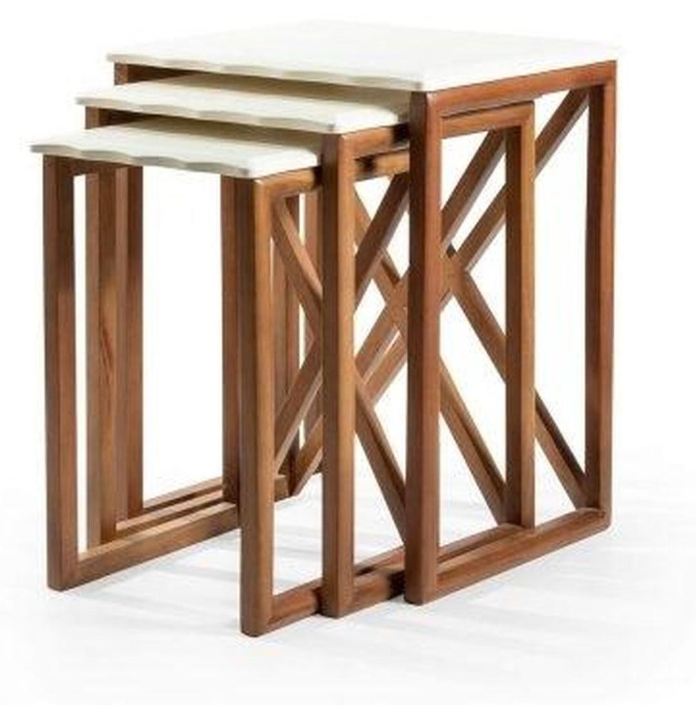 Weiße Couchtisch-Garnitur 3x Quadratische Holztische Wohnzimmer Möbel