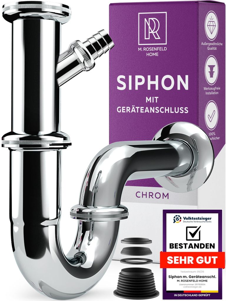 Universal Siphon für Waschbecken und Waschtisch mit Geräteanschluss - Einfache Montage + Höhenverstellbar + Abflussrohr Genormten 1 1/4" + Wandr...