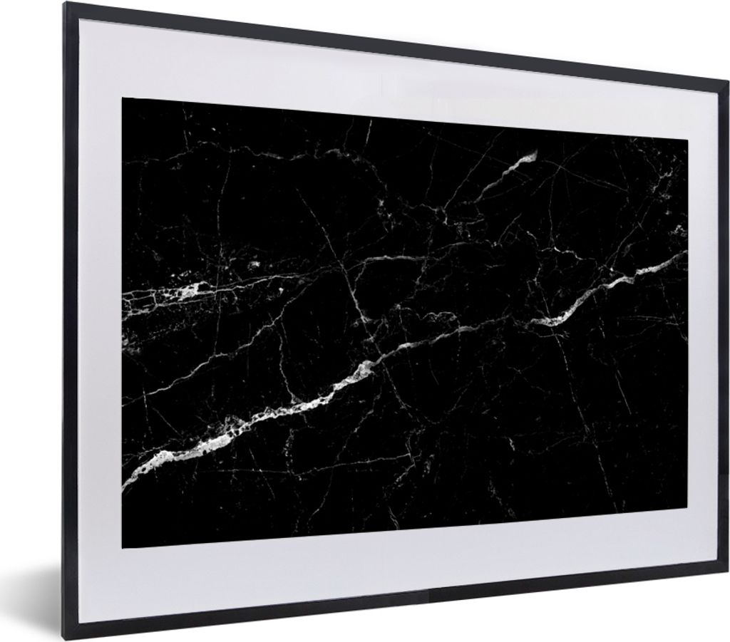 MuchoWow MuchoWow Gerahmtes Poster Marmoroptik - Schwarz - Luxus 60x40 cm - Poster mit zchwarzem Bilderrahmen - Schlafzimmer - Plakat in Rahmen...