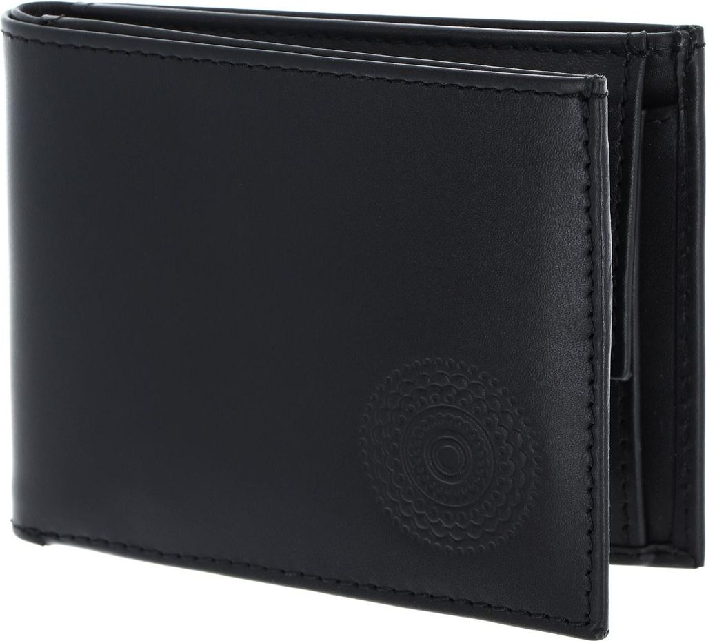 oxmox Leder Geldbörse Leather RFID Protect Pocketbörse Circle Bloom Embossed Black schwarz