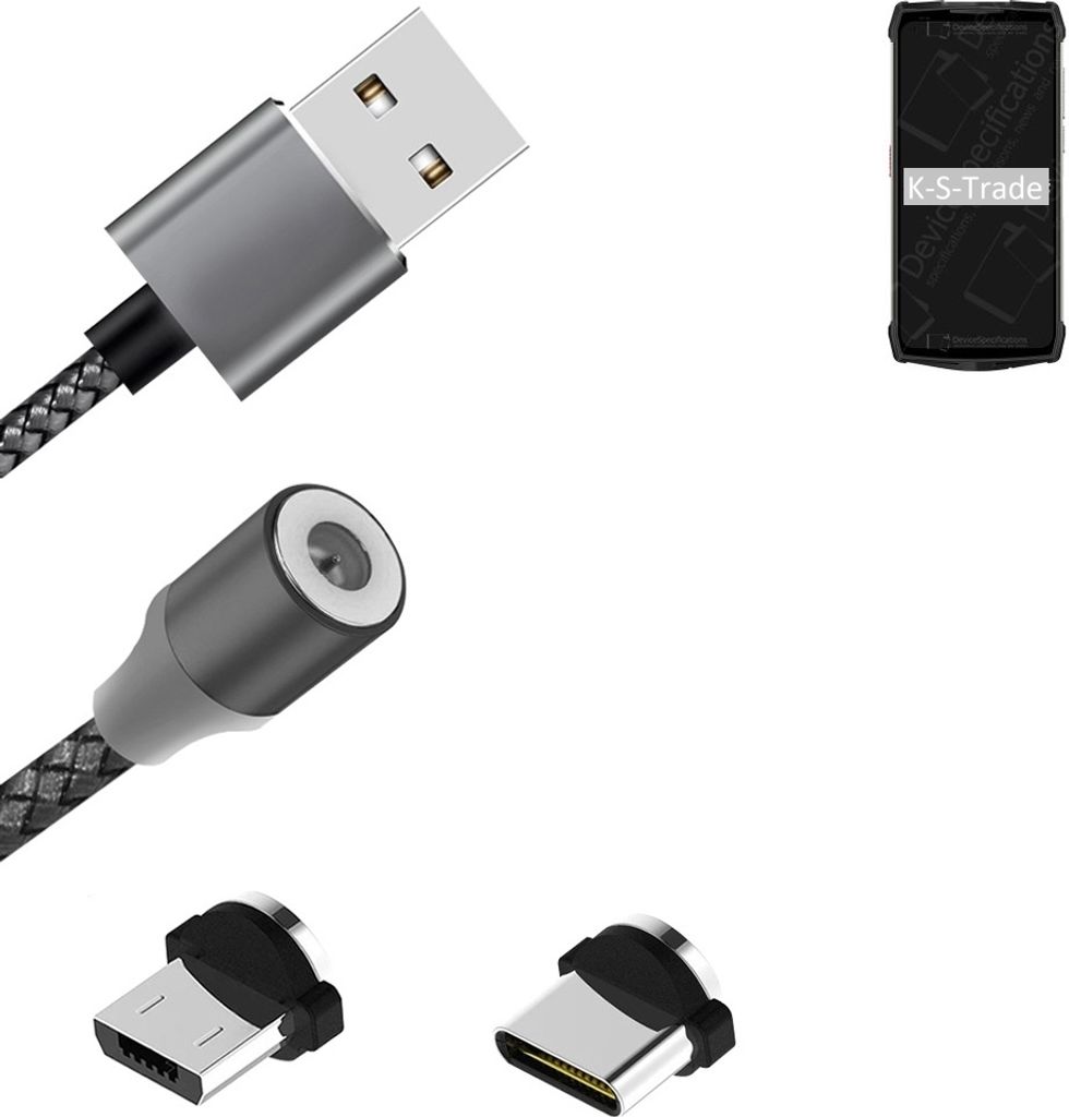 K-S-Trade Hochwertiges Magnet-Lade-kabel Sync-Kabel Daten-Kabel für Ulefone Armor 13 mit USB-Typ-C-Anschluss und Micro-USB-Anschluss 2A bis zu