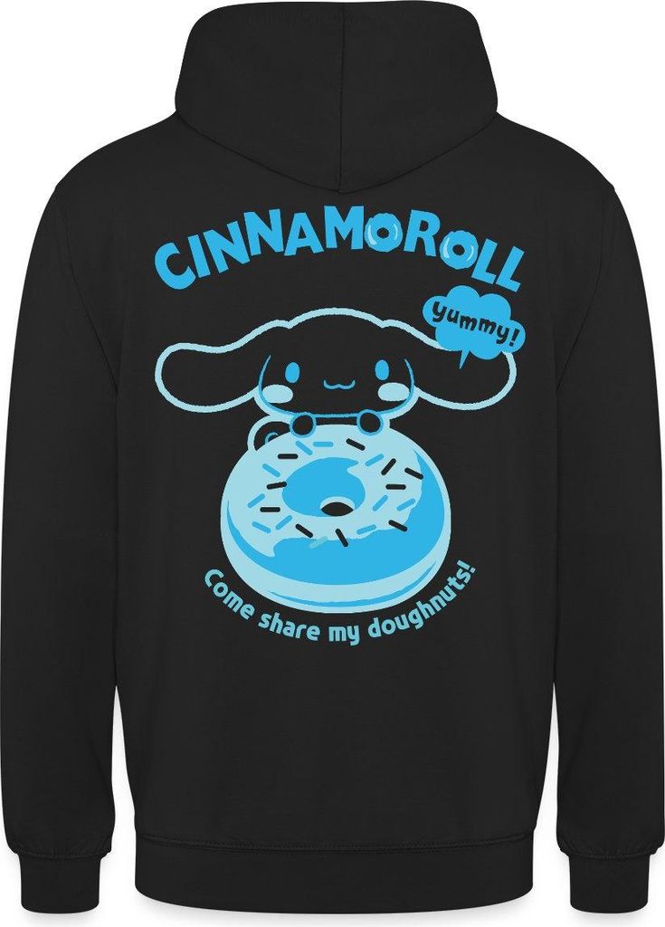Spreadshirt Cinnamoroll Mit Donut Yummy Doughnuts Uni Hoodie, 4XL, Schwarz