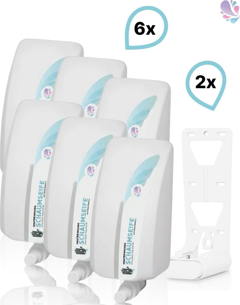 SET: Schaumseife antibakteriell 6x 1-Liter, 15.000 Anwendungen + 2x Lavela Spender - PRODUKTSET