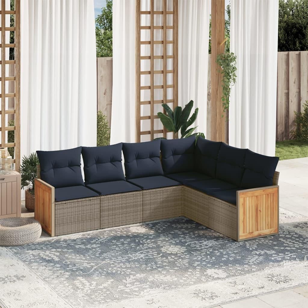 Maison Exclusive - 6-teiliges Gartensofa-Set mit Kissen, grau, Polyrattan