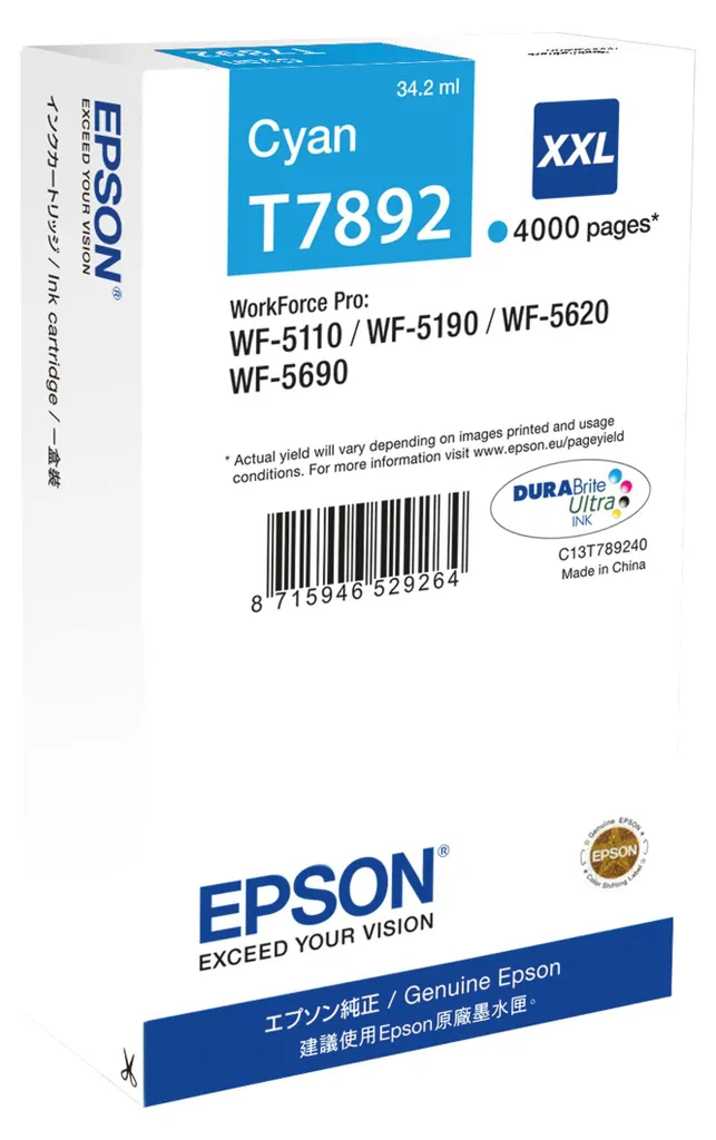 Epson T7892 - 34,2 ml - Formato XXL - Ciano - Originale - Cartuccia d'inchiostro