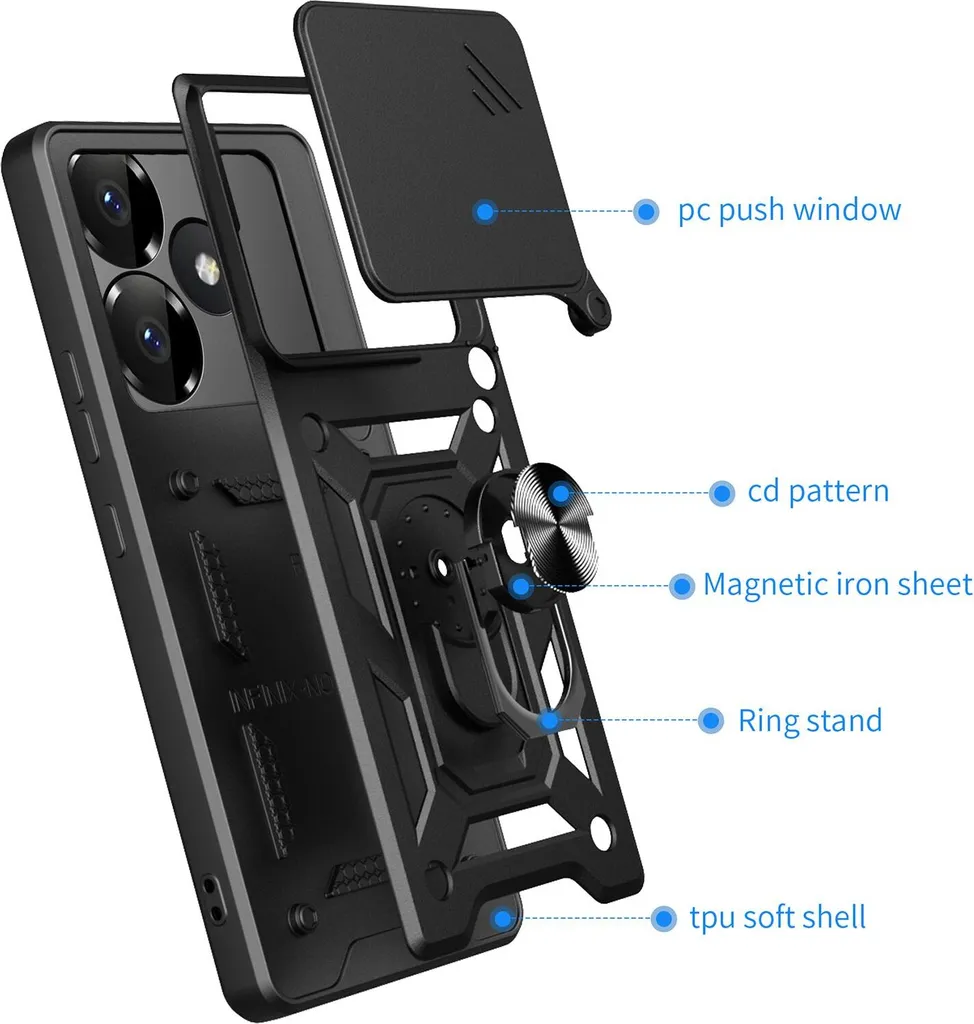 Custodia Protettiva Xiaomi Poco F6 / Redmi Turbo 3 Blu con Anello TPU - 3