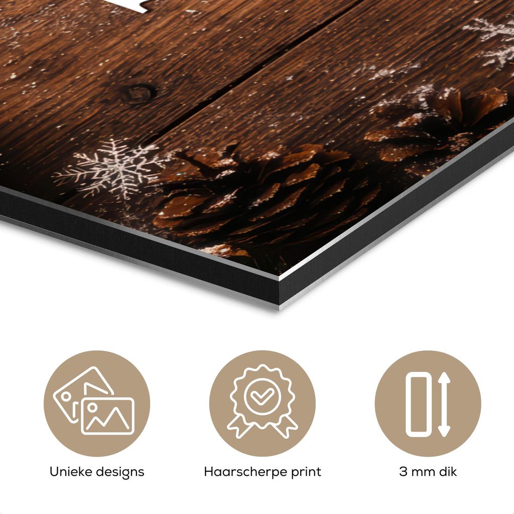 MuchoWow Wanddekoration Metall Metallbild Wandkunst 80x60 cm Schnee - Holzoptik - Zitat - Let it snow MuchoWow Aluminium Gemälde - Alubild
