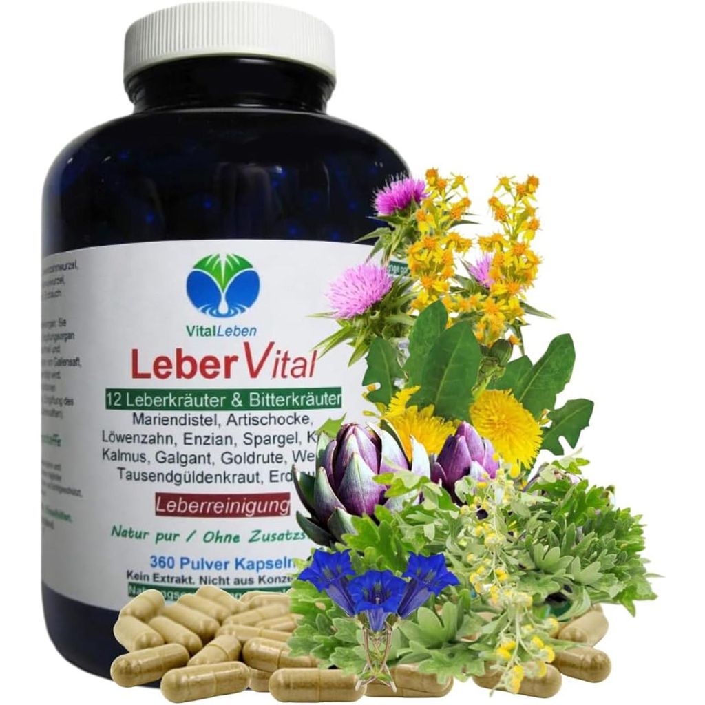 Leber Vital 12 Kräuter & Bitterstoffe 360 Pulver Kapseln NATUR pur OHNE Zusatzstoffe