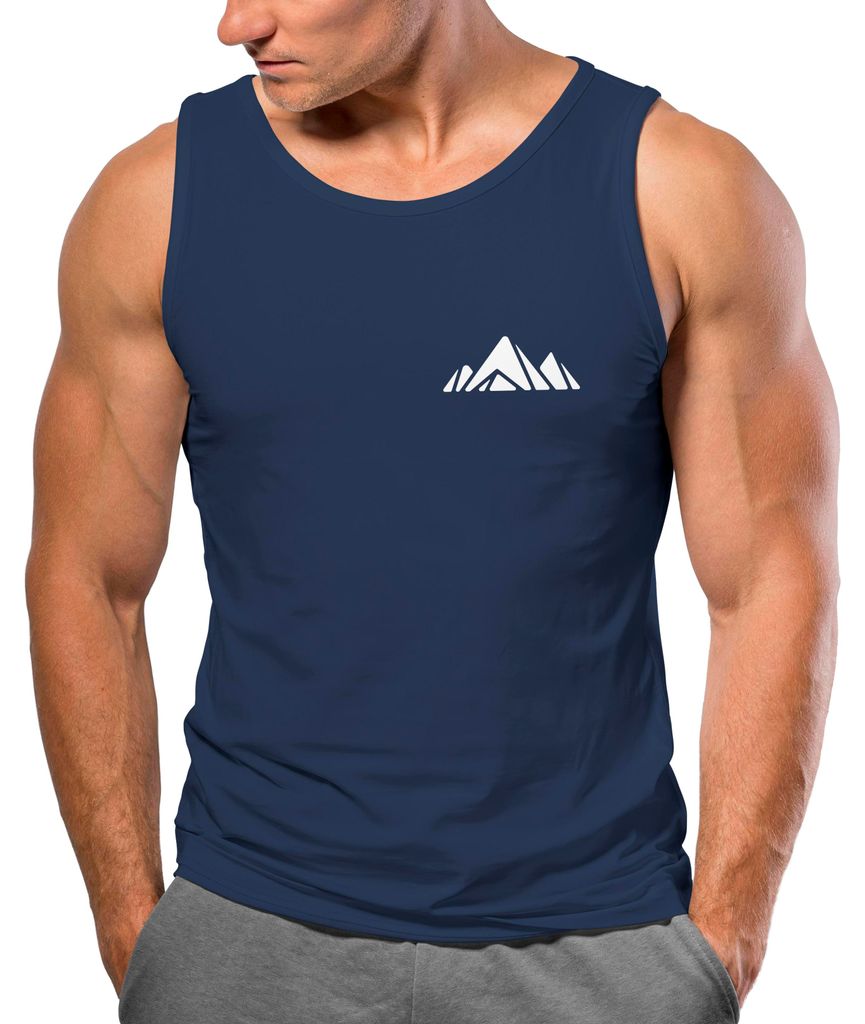 Herren Tank-Top Aufdruck Berg Wandern Polygon Design Print Outdoor Muskelshirt Neverless Polygon 1 navy M