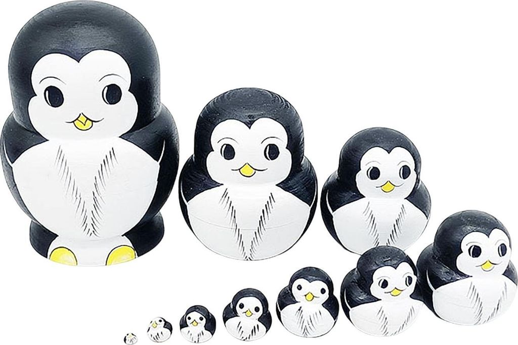 1 Set Pinguin Russische Nesting Doll 10 Schichten Handgemachte Holz Matryoshka Pinguin Stapeln Spielzeug Desktop Figurine Dekoration Ornament