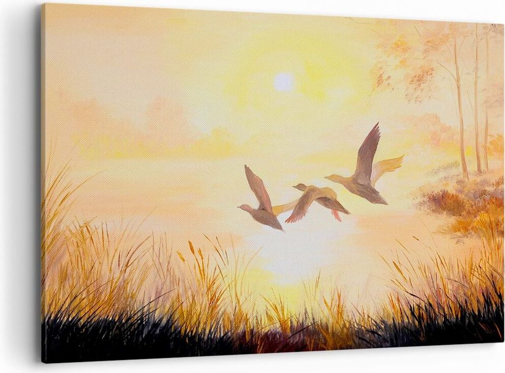 Bild auf Leinwand - Leinwandbild - Vogel Natur Wasser - 120x80cm - Wand Bild - Wanddeko - Leinwanddruck - Bilder - Kunstdruck - Wanddekoration - Le...