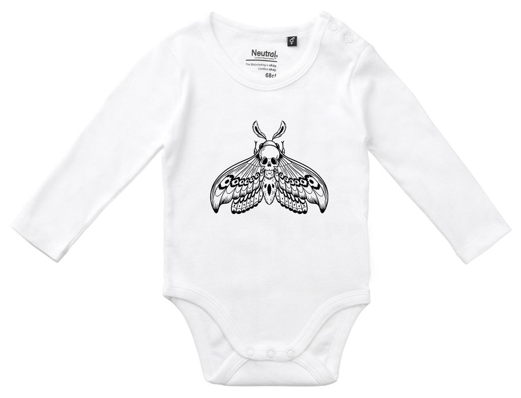 Huuraa Baby Body Totenkopfschwärmer Motte 68 White Baumwolle Fairtrade Langarmbody Geschenkidee