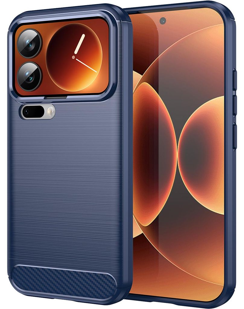 Hülle für Xiaomi 17 Pro, Carbon-Faser TPU Silikon Stoßfest Schutzhülle Blau
