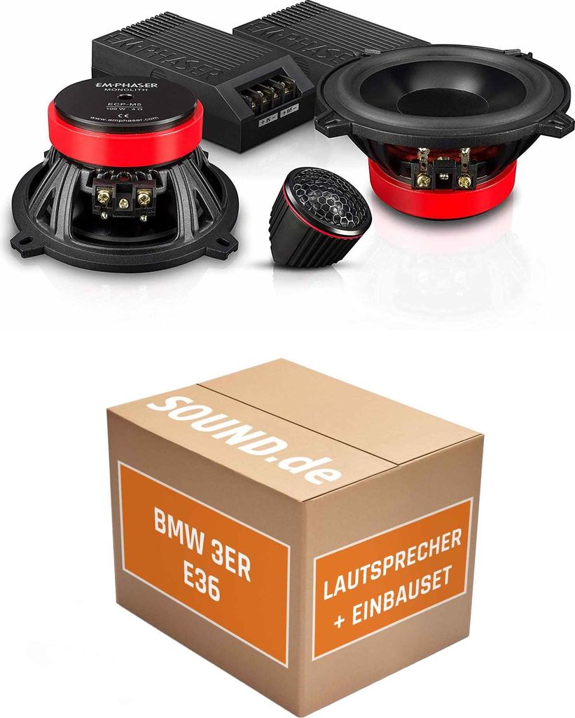 Lautsprecher Boxen Einbaupaket vorne Emphaser ECP-M5 passend für BMW 3er E36 + Touring/Kombi | 2x Tief-Mitteltöner 2x Hochtöner