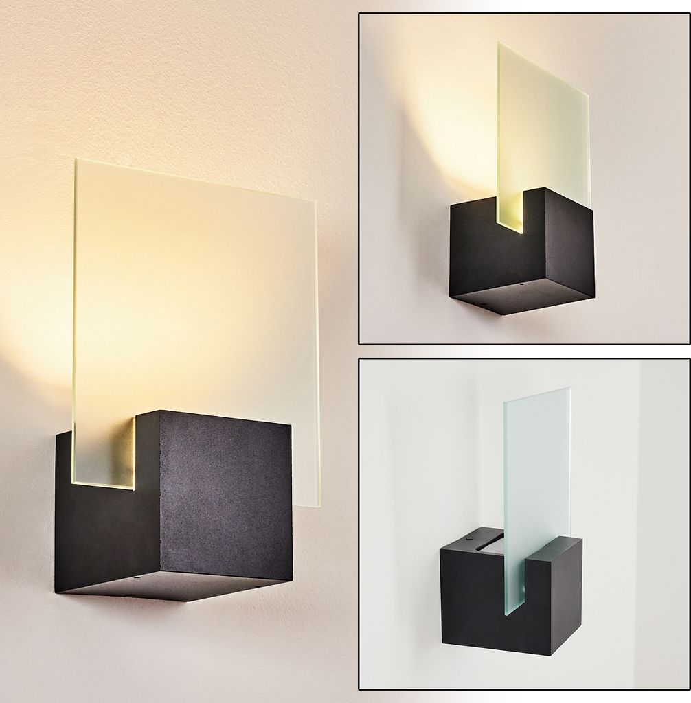 Gazzara moderne Wandlampe aus Metall/Glas in Schwarz/Milchglas