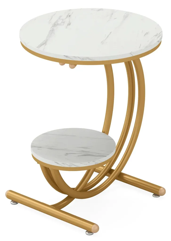 Petite table ronde blanche gain de place - Solution rangement 2 niveaux