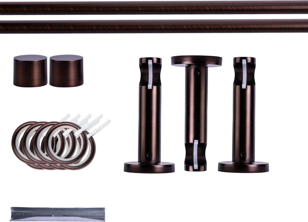 Victoria M. Gardinenstange Set, 1-läufig, 19 mm, 320 cm, rot-bronze + Wand, Kappe, Ring Komplettset mit Halterungen & Endstücke, Vorhangstang...