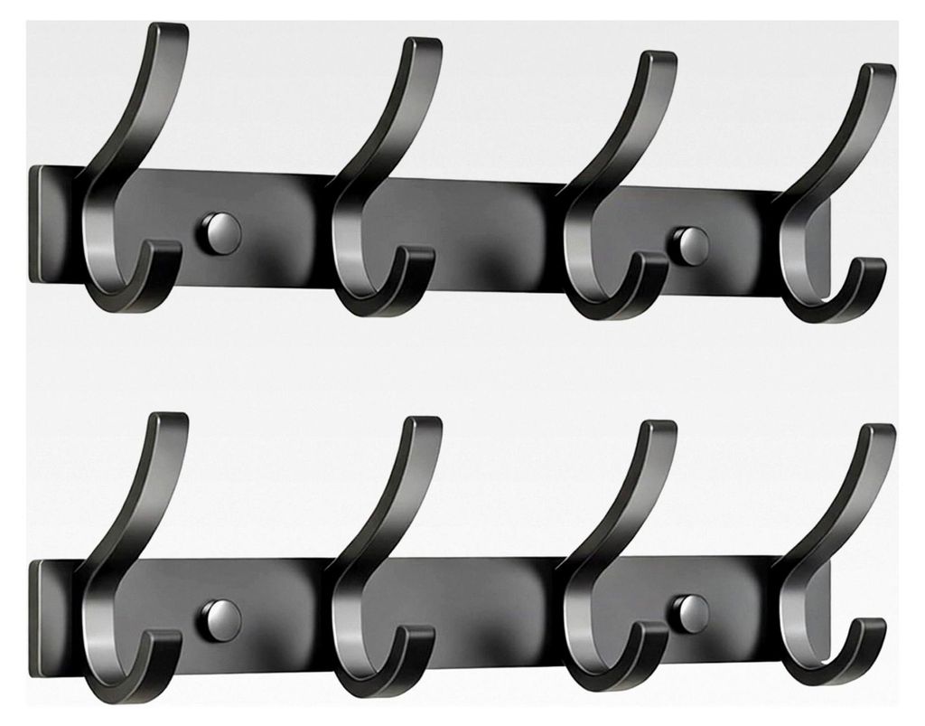2 Stück Garderobenhaken Schwarz, 2-in-1 Garderobenhaken mit 8 Haken, Hakenleiste für Jacken, Mäntel, Caps, Schals und Handtücher, geeignet für...