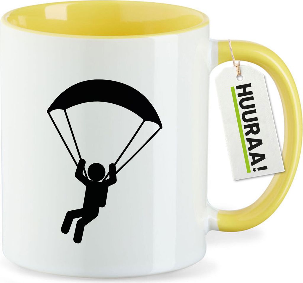 Huuraa Kaffeetasse Paragliding Gleitschirmfliegen 330ml Gelb Keramik Kaffeebecher Geschenkidee