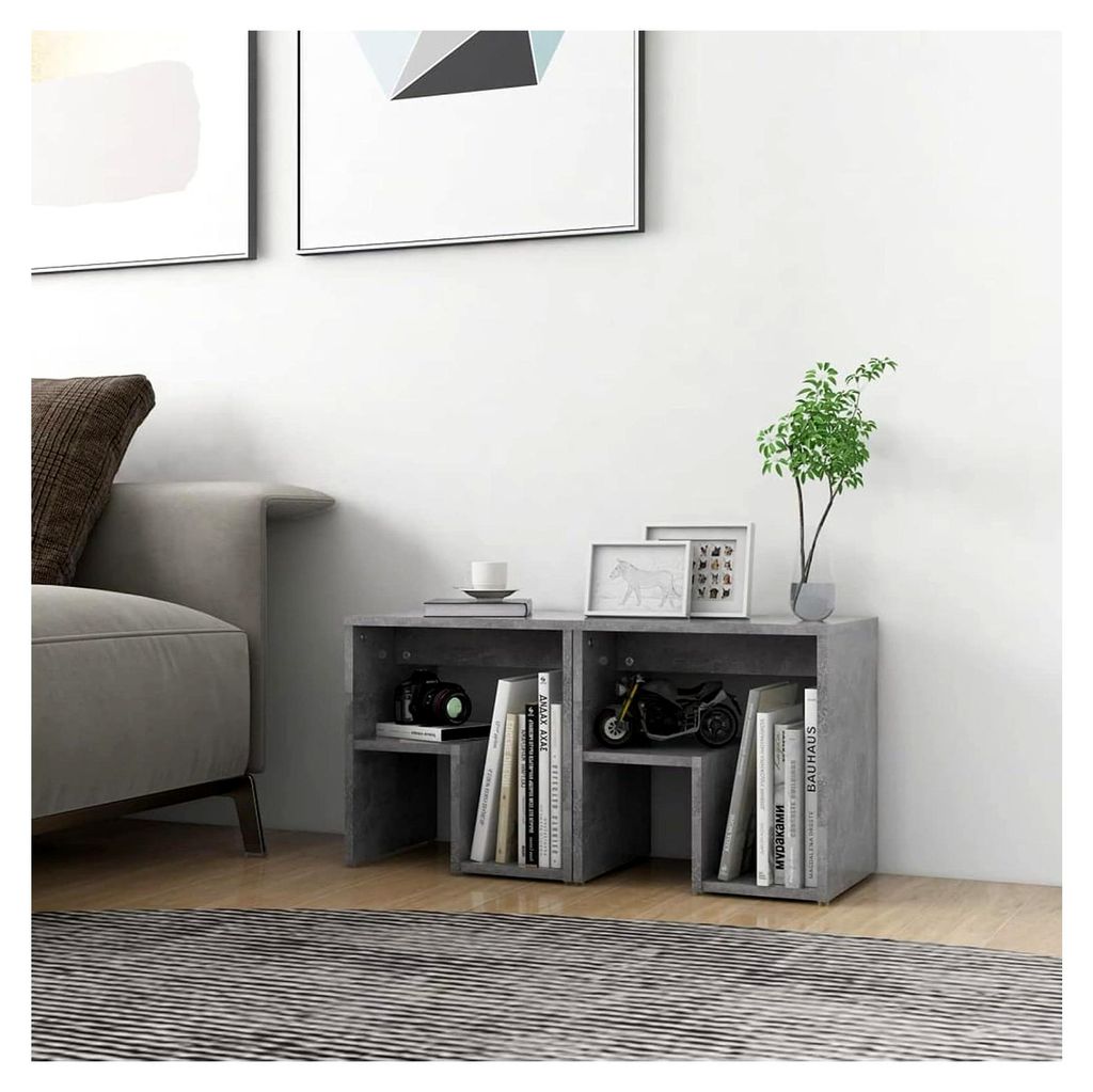 Nachttische 2 Stück grau Beton 40 x 30 x 40 cm aus Spanplatte, platzsparend, Schrank für den Außenbereich, Balkon für Wohnzimmer, Büro, Schlaf...