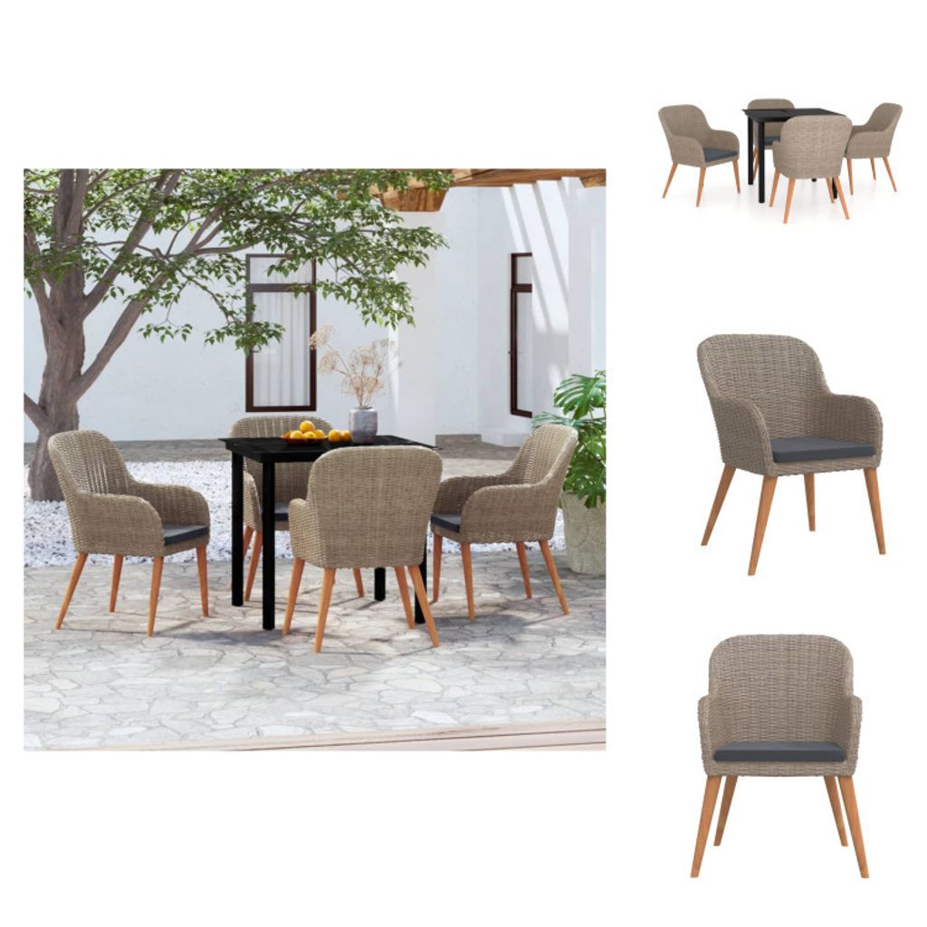 vidaXL 5-tlg. Garten-Essgruppe mit Kissen Braun - Gartenmöbel-Sets