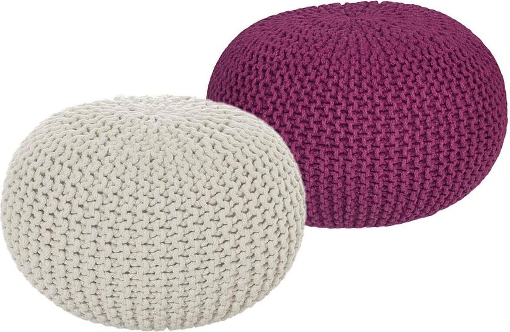 Soma Sitzhocker Pouf Hocker SET 2 Stück Grobstrick-Optik Ø 55 cm, H 37 cm (BxHxL) 55 x 37 x 55 cm natur & violett