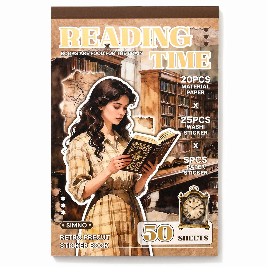 Simno livre d’autocollants vintage, 50 feuilles – Temps de Image du produit 